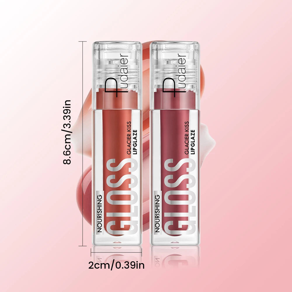 2Pcs Hydrating Glass Lip Gloss Set Plumping Waterproof Long Lasting Non-sticky Lip Tint