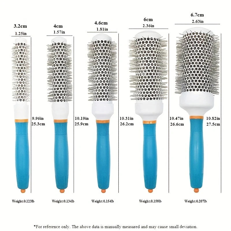 Professional Salon Hair Brush & Comb Set - Round Curly Hair Styling Tool with Rollers, Blue