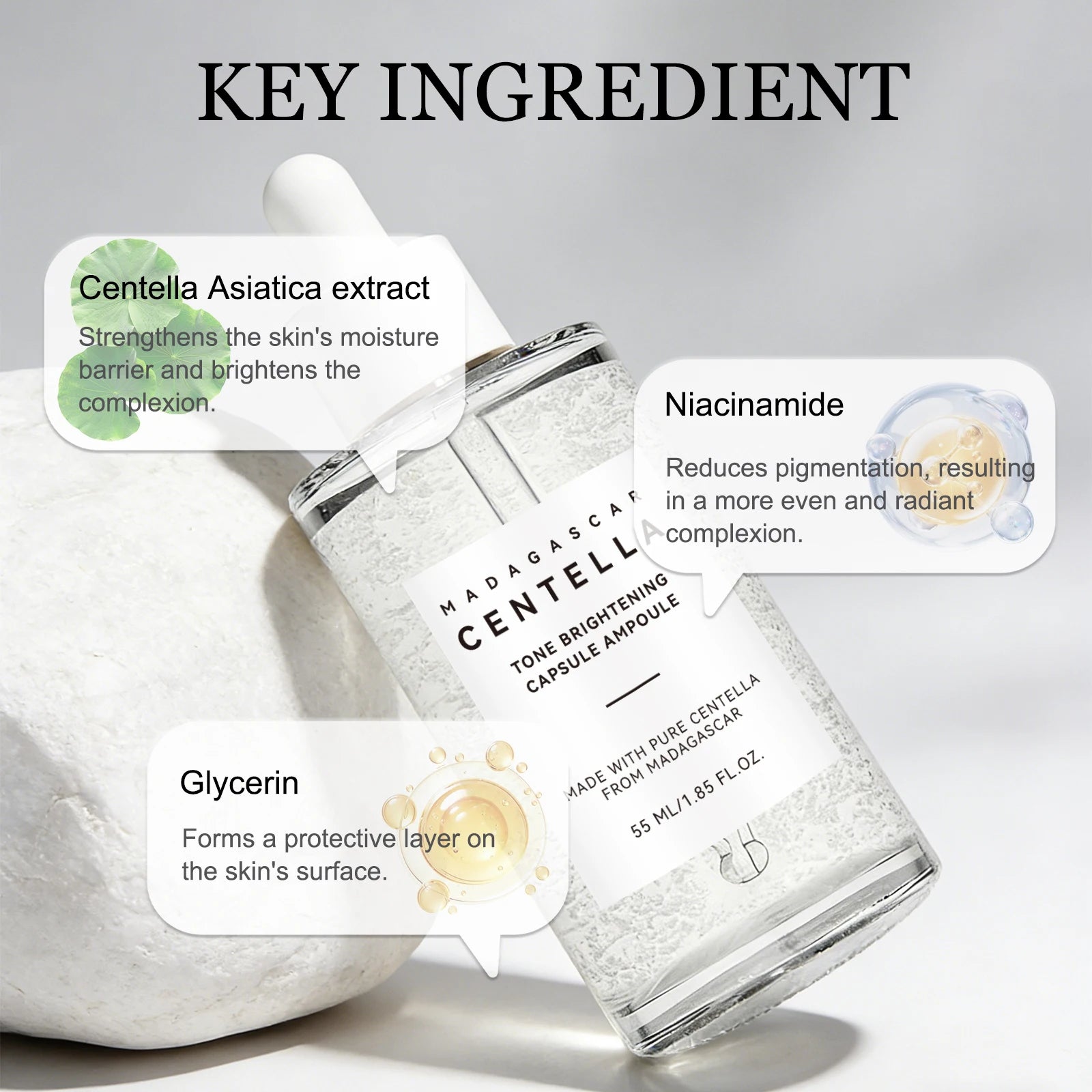 Madagascar Skin Tone Perfector Brightening Ampoule 55ml - Centella & Niacinamide Serum Hydrates, Soothes & Enhances Radiance.