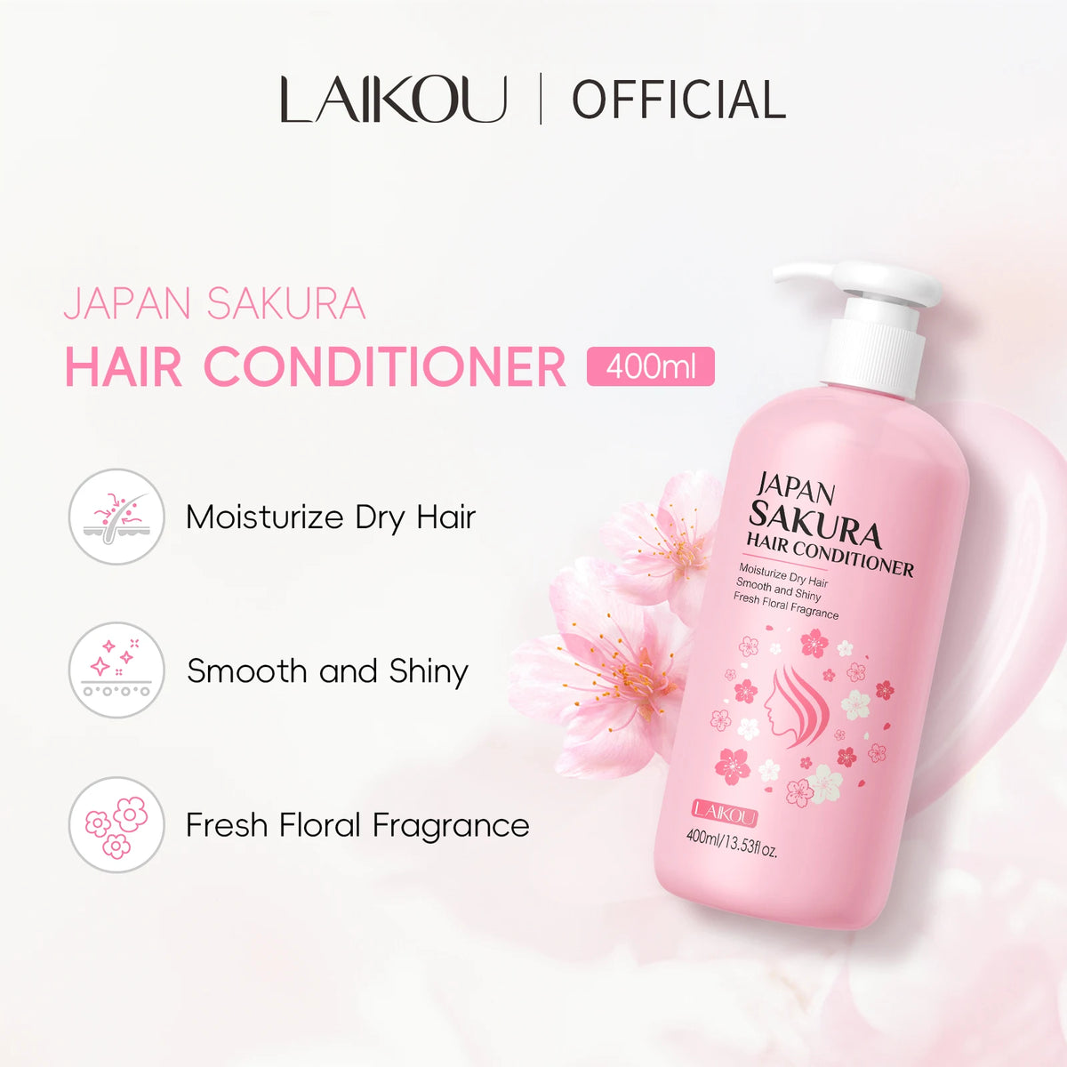 LAIKOU Japan Sakura Hair Conditioner Moisturizing Conditioner Smooth Shine Treatment Floral Scent Hair Repair 400ml