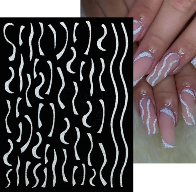 Nail Stickers 3D  Metal Line Sliver Gold Thorns Vine Curve Stripe Lines Tape Swirl Sliders Manicure Adhesive Gel Nail Art Decals