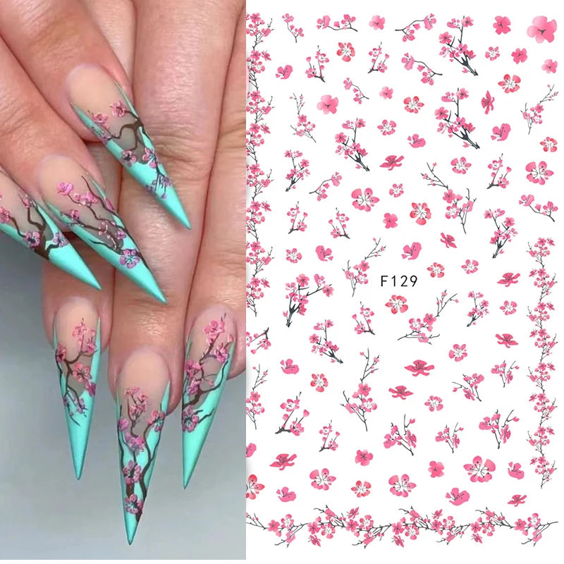 3d Nail Art Decals Geometric Lines Daisy Sunflowers Letters Adhesive Sliders Nail Stickers Decoration For Manicure