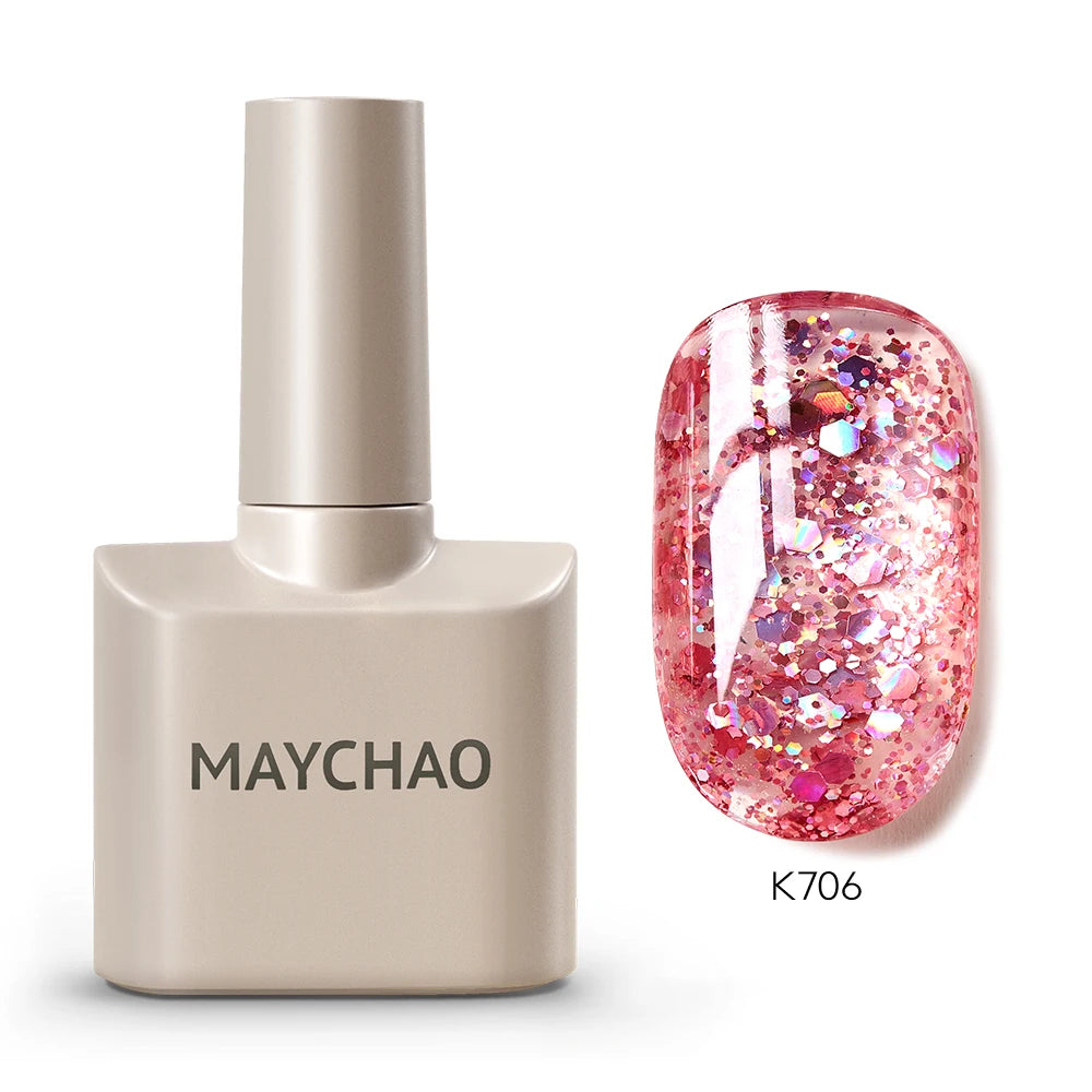 MAYCHAO Cherry Red Gel Nail Polish 12ml Glossy Semi Permanent Soak Off UV LED Frosted Gel Nails Base Painting Varnish