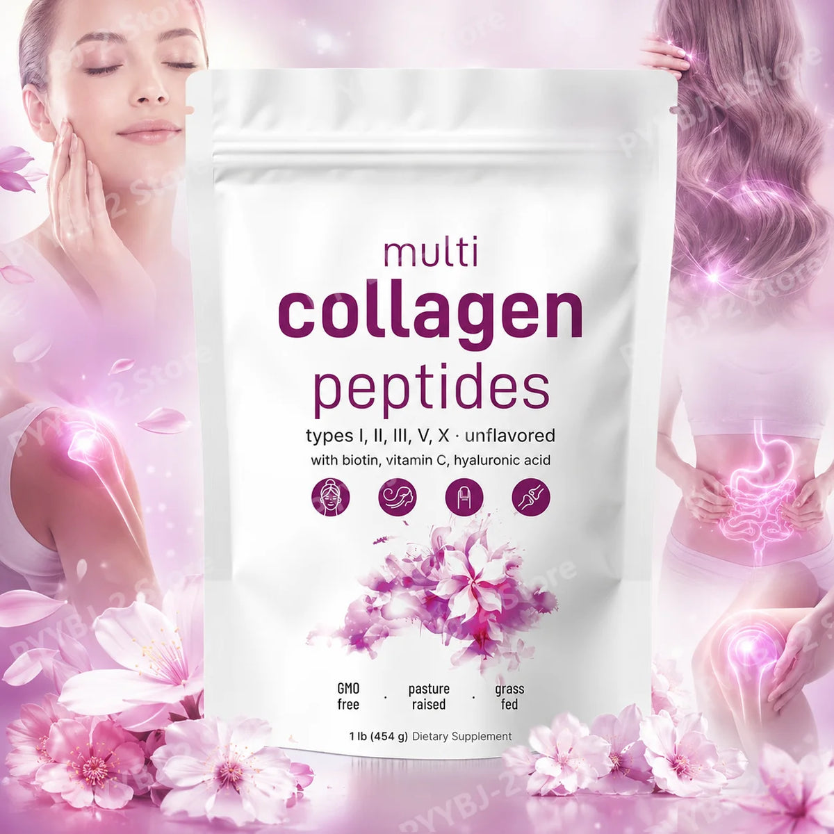 Multi-Collagen Peptides Powder – Hydrolyzed Collagen Blend with Vitamin C & Biotin Supports Skin,Hair and Nail  Health 454g/1lb