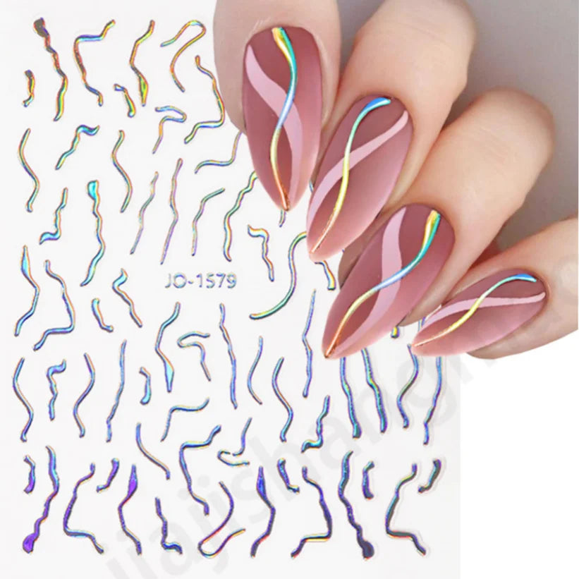Nail Stickers 3D  Metal Line Sliver Gold Thorns Vine Curve Stripe Lines Tape Swirl Sliders Manicure Adhesive Gel Nail Art Decals