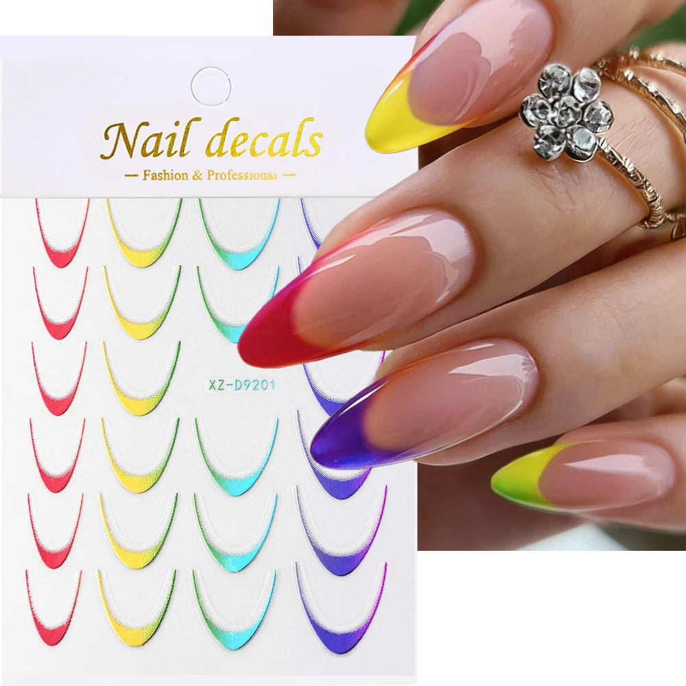 3D Metallic Silver French Line Nail Stickers C Curve Stripe Lines Metal French Nail Decals French Manicure Nail Decoration *1PCS