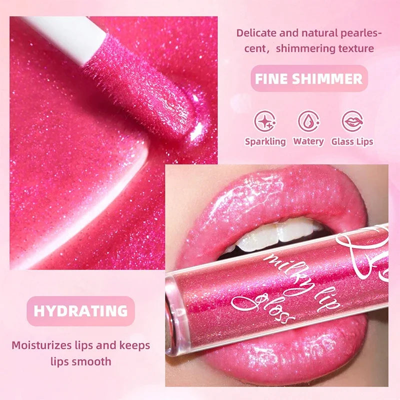 Water Light Mirror Glitter Lip Gloss Long Lasting Moisturizing Pearlescent Fine Sparkling Jelly Lip Tint Lips Makeup Cosmetics