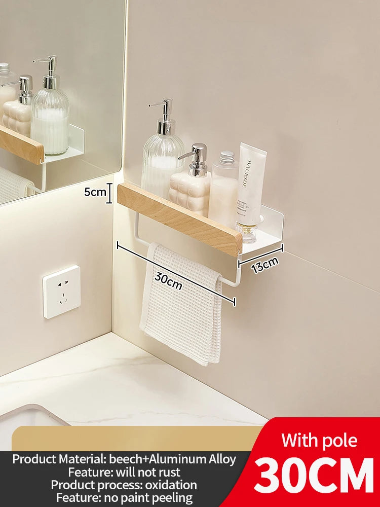 Wood Aluminum Waterproof for Bathroom Shelf Shelves Shampoo Makeup Storage Holder Accessories Kitchen Sorage Bath Accessories