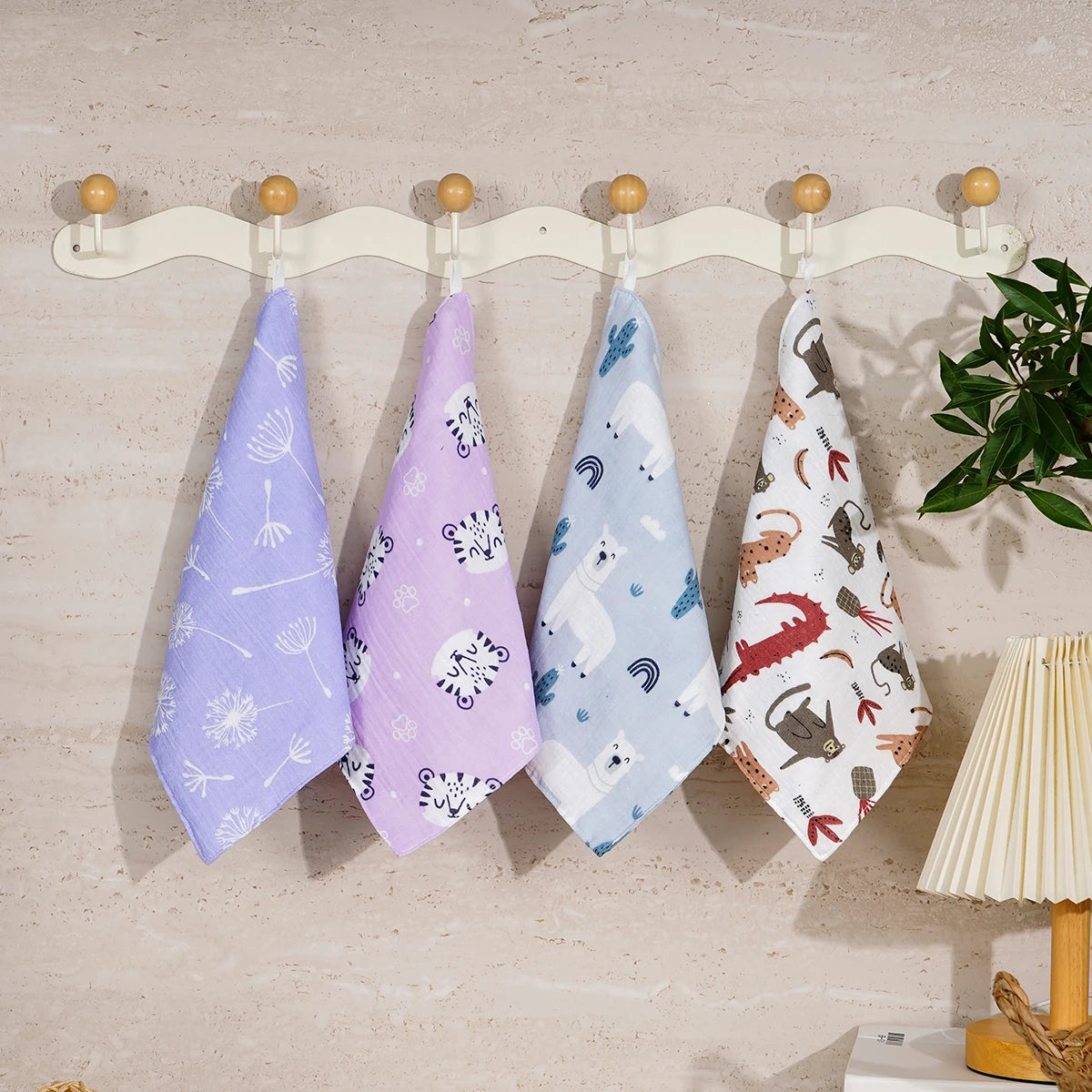 Elinfant 4PCS Baby Face Towel 100% Cotton Crepe Cloth Washcloth Soft Cozy Cloth Wipes Infant Burp Cloth