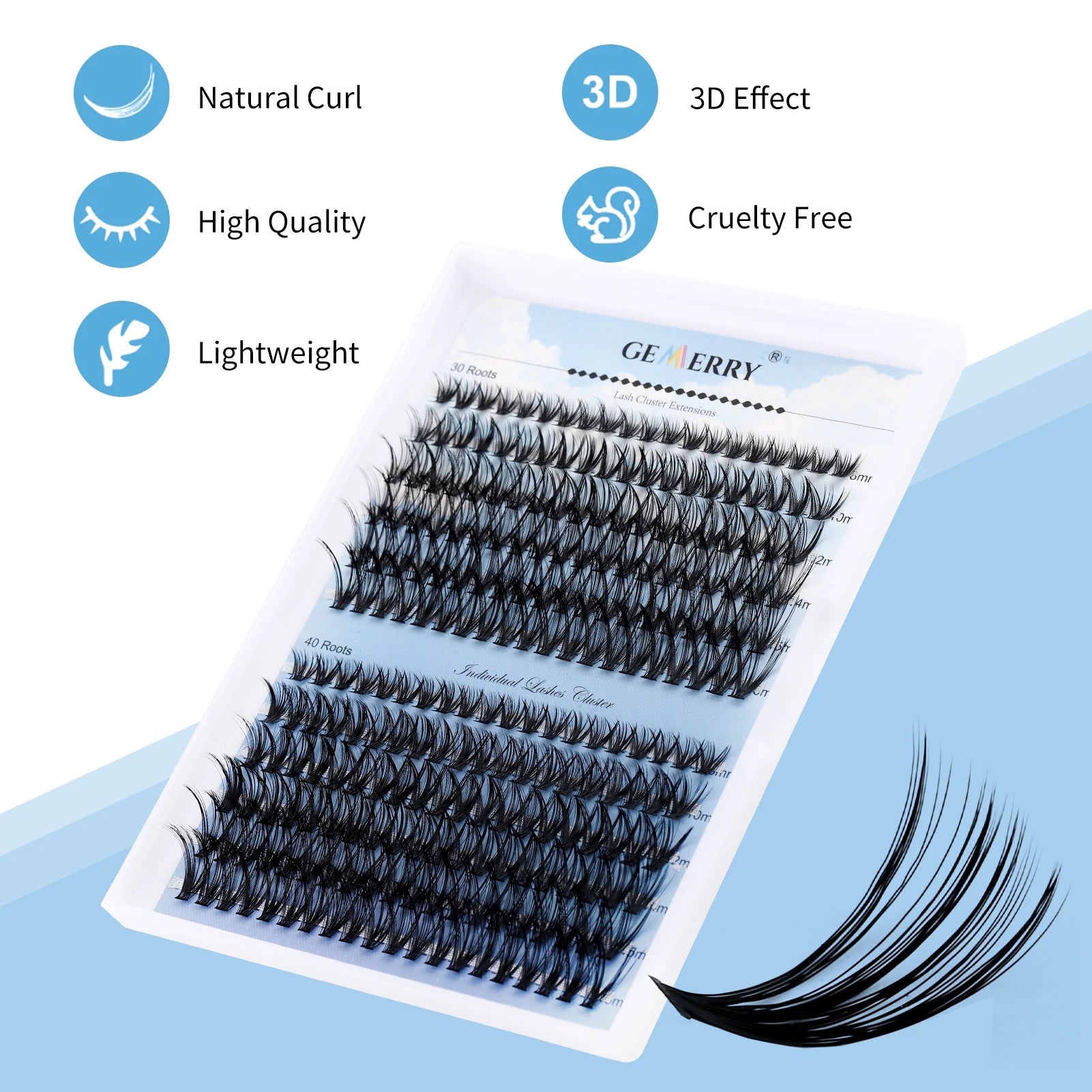 Gemerry 280 Cluster DIY Eyelashes 10D/20D 30D/40D Premade Volume Fan Lash Extension Individual Faux Mink Heat Bonded Lashes Soft