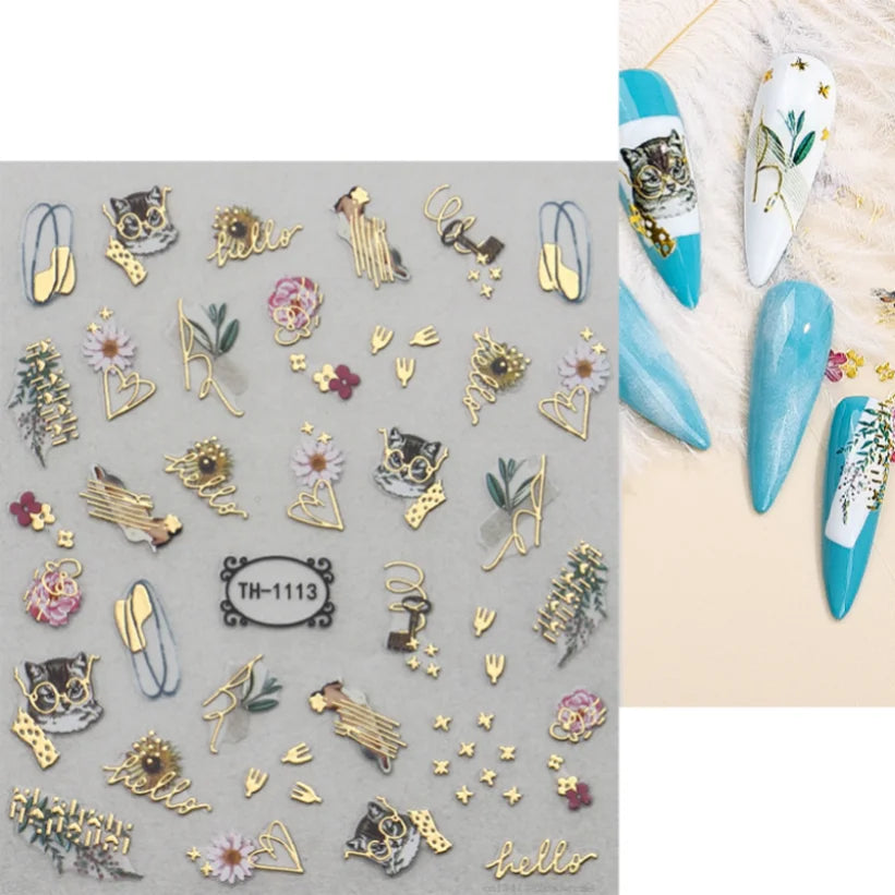 Nail Stickers 3D  Metal Line Sliver Gold Thorns Vine Curve Stripe Lines Tape Swirl Sliders Manicure Adhesive Gel Nail Art Decals