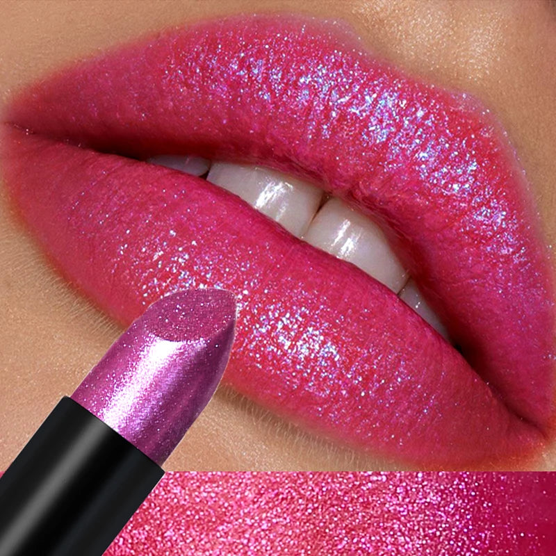 Diamond Pink Lipstick Metallic Glitter Lipstick Waterproof Shiny Pearlescent Dark Blue Red Matte Lip Gloss Halloween Lips Makeup