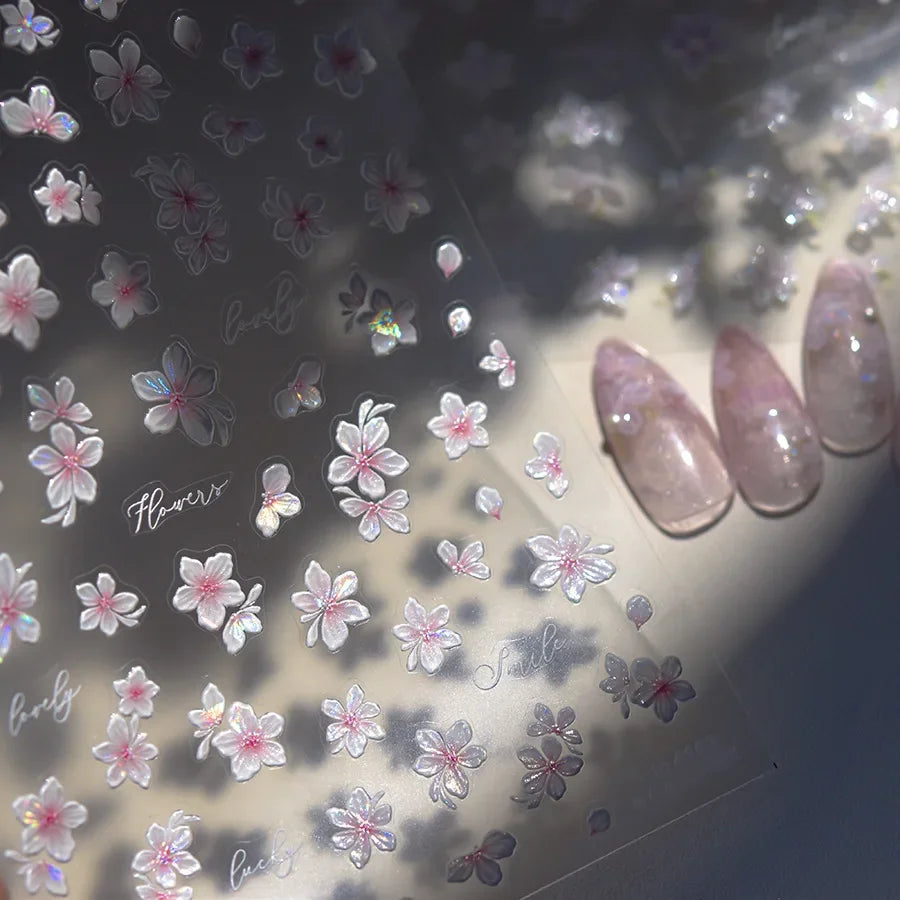 5D Jelly Flower Nail Stickers Delicate Petal Blossom Shiny Like Translucent Floral Self Adhesive Decoration Manicure Decal DIY