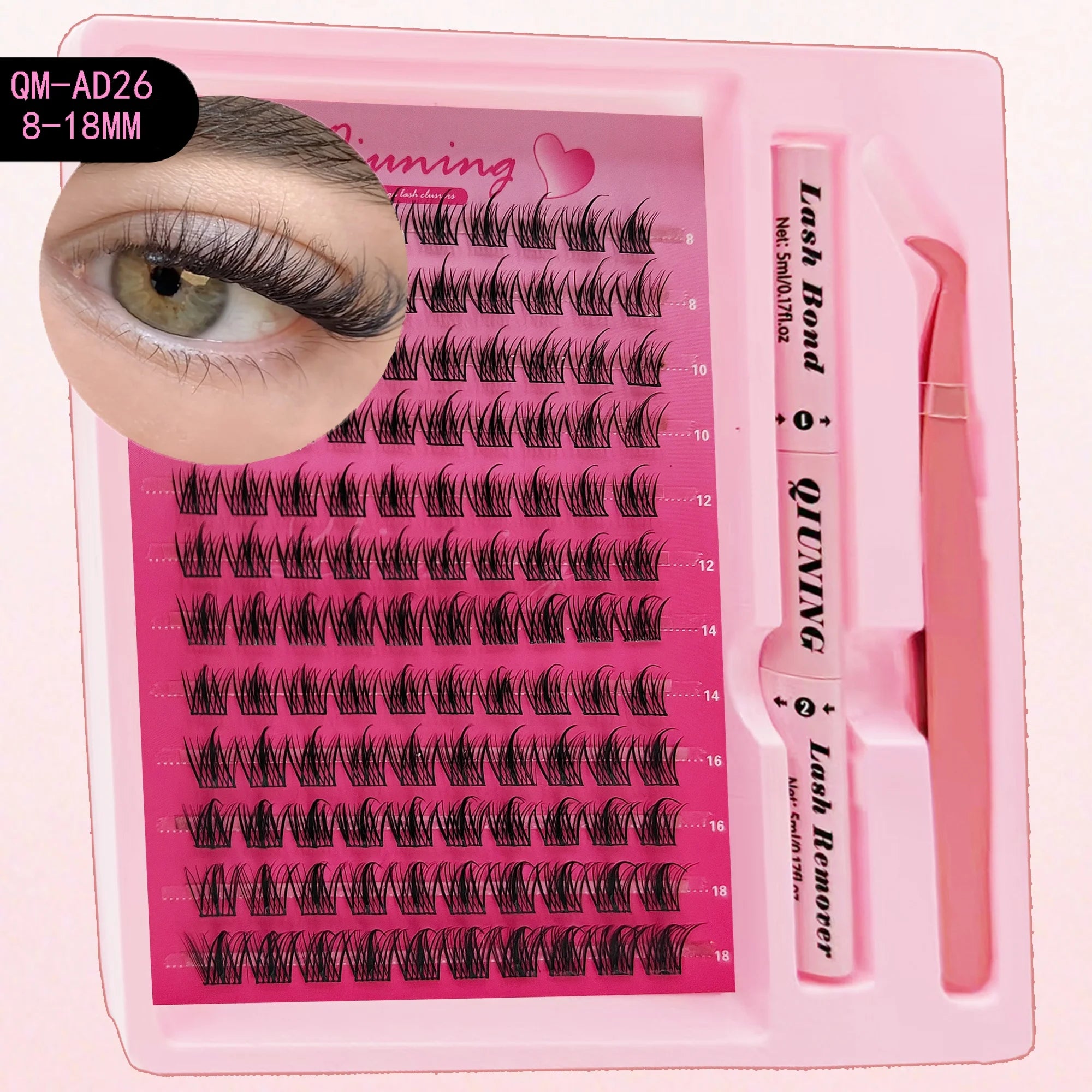 QIUNING Lash Clusters Manga Lash Clusters Kit Clear Fairy Eyelash Clusters Wet-Look Spiky Anime Lashes Individual Lashes BOND