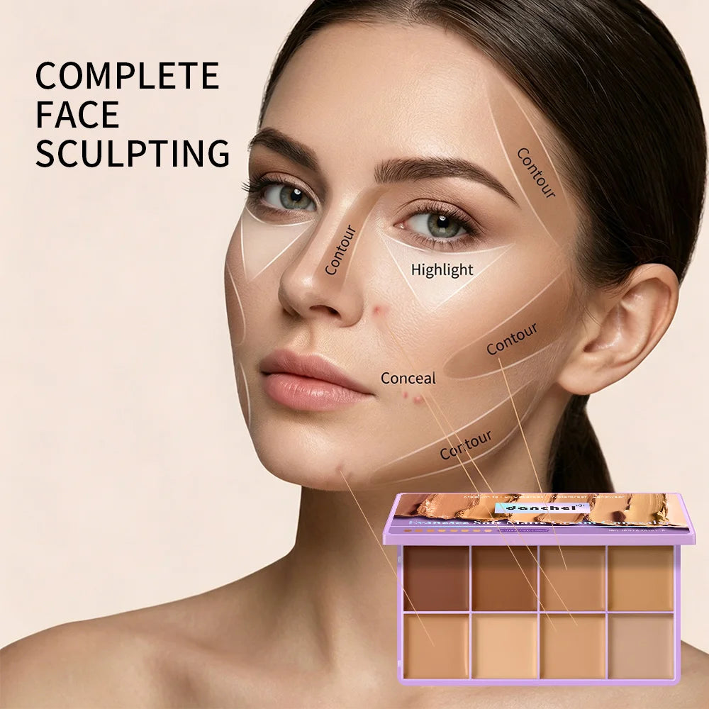 Full Coverage Concealer Palette 8 Colors Soft Matte Cream Concealer With Cosmetic Brush Waterproof Oil Control Long Lasting Cove