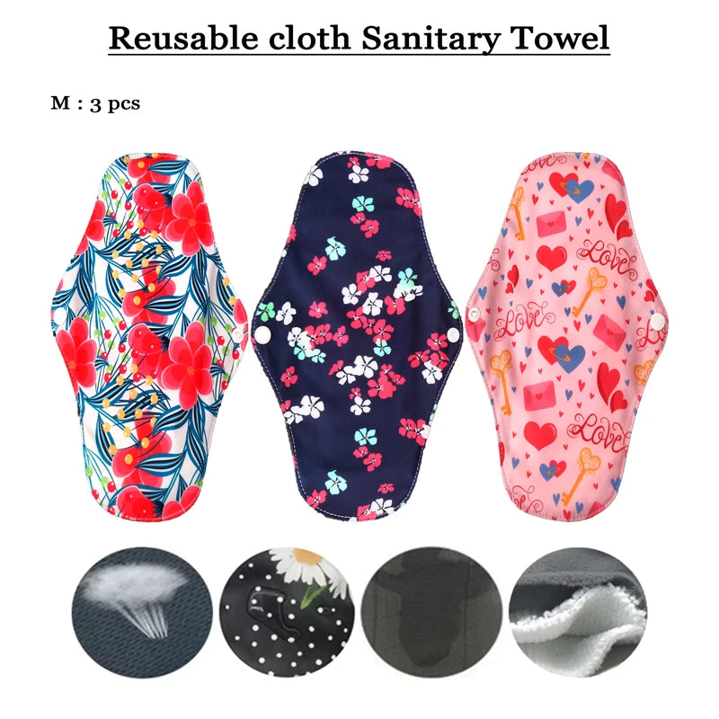 3 - 5 pcs Reusable Menstrual Pads Heavy Flow Women Menstrual Period Washable Sanitary Napkin Organic Bamboo Charcoal Cloth Pads