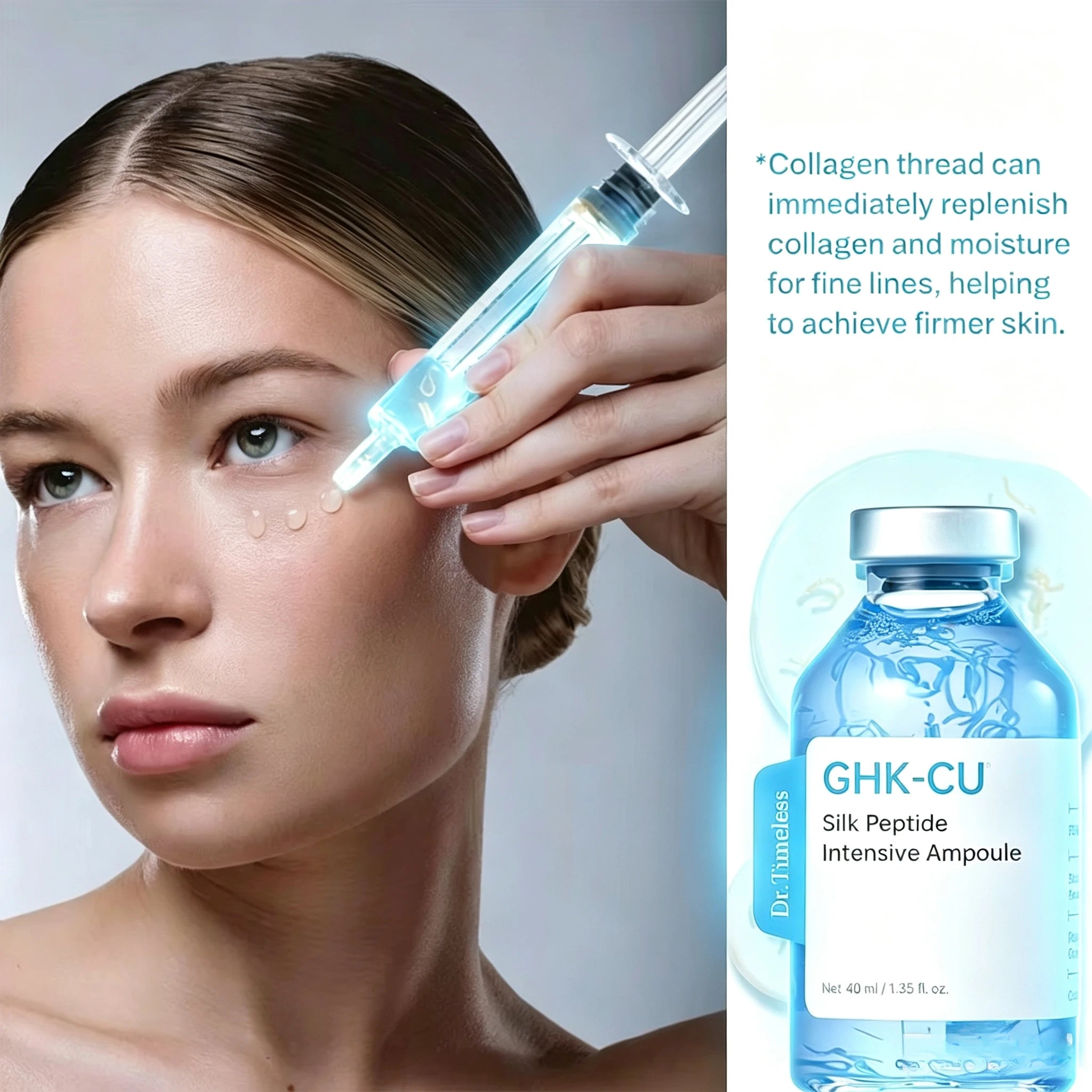GHK-Cu Blue Copper Silk Peptide Ampoule Serum Moisturizing Firm Revitalize Boost Skin Elasticity Repair Skin Barrier