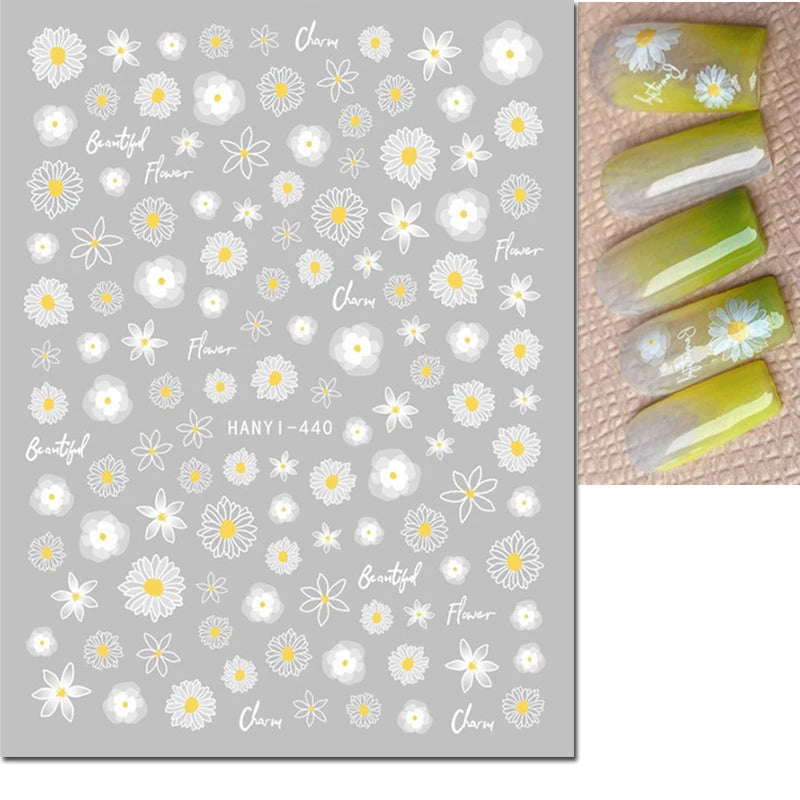 3d Nail Art Decals Geometric Lines Daisy Sunflowers Letters Adhesive Sliders Nail Stickers Decoration For Manicure