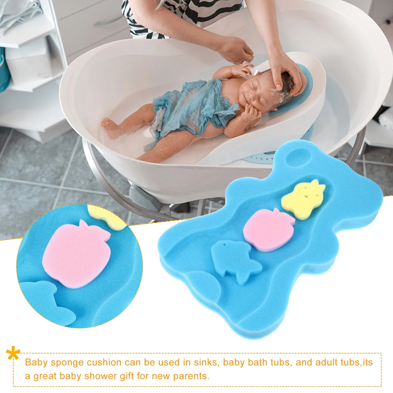 Thick Sponge Baby Bath Mat Infant Bath Cushion Quick Drying Skid Proof Bathing Mat Bath Sponge Newborn Support Mother Kids Baby
