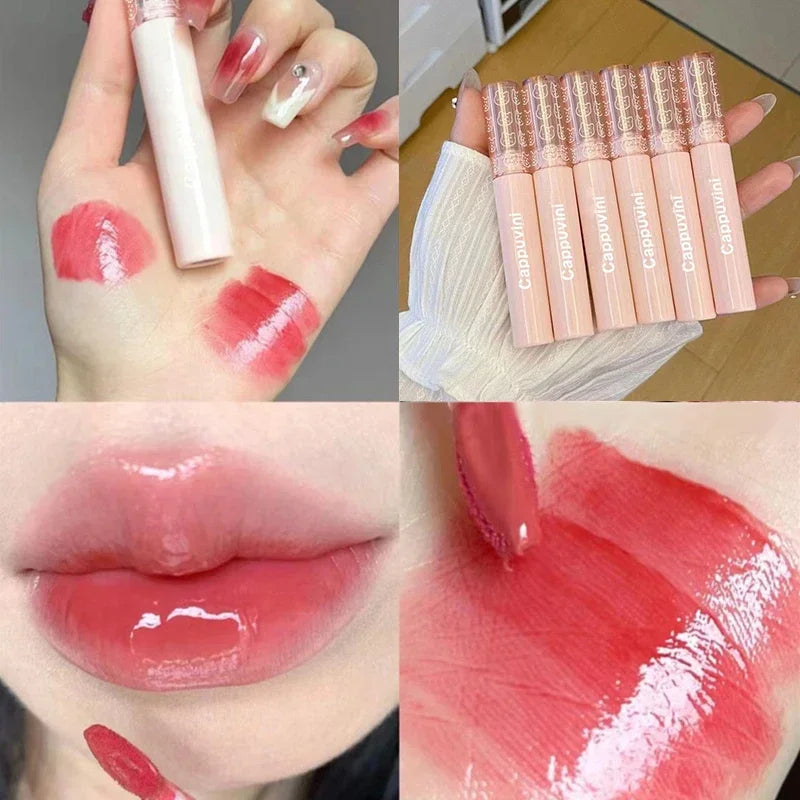 Cherry Pink Mirror Water Lip Gloss Lip Glaze Transparent Glass Lip Oil Waterproof Liquid Lipstick Nude Brown Clear Tint Makeup