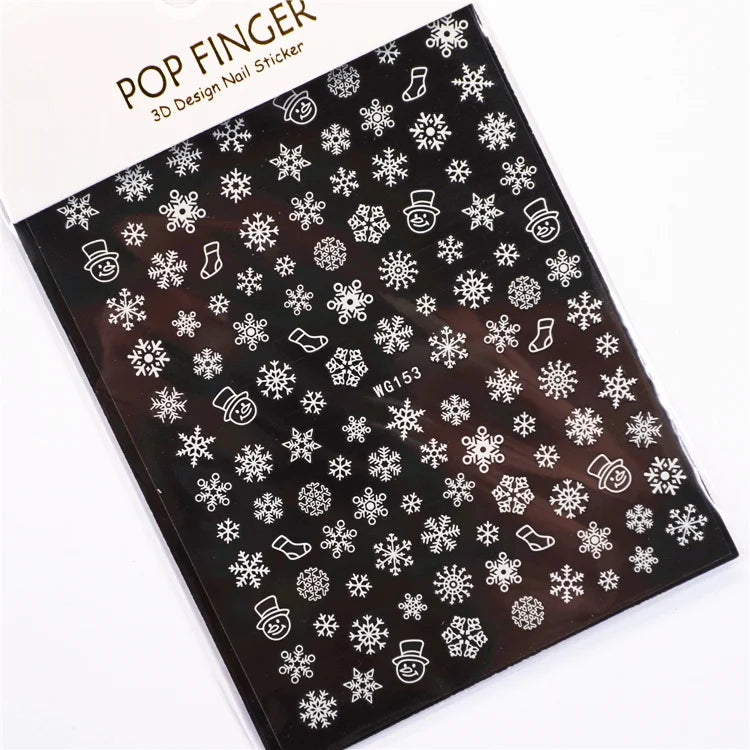 Sliver Bronzing 3D Christmas Nail Art Decoration Sticker Sparkly White Colorful Glitter Geometry Snowflake Winter Slider Foil
