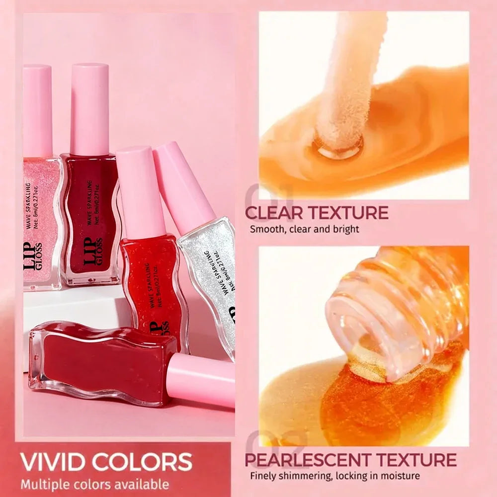 Wavy Bottle Lip Glaze,Shiny Glossy Finish with Moisturizing Plumping Formula,Easy Multi-Look and Waterproof Long Wear for Winter