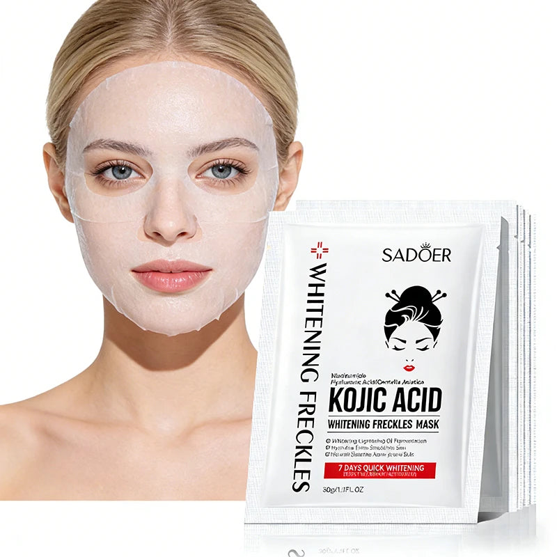 5pcs SADOER Kojic Acid Face Mask Moisturizing Brightening Hydrating Facial Masks Face Sheet Masks Beauty Face Skin Care Products