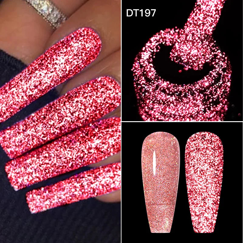 MEET ACROSS 7ml Dark Color Glitter Top Coat Gel For Nails Brocade Powder 2 In 1 Chameleon Nail Art Gel Varnish Manicure