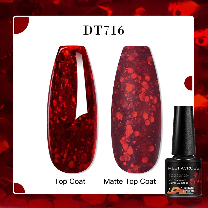 MEET ACROSS 7ml Red Blue Green Metallic Gel Nail Polish Super Bright Mirror Effect Semi Permanent LED UV Gel Nail Art Varnish