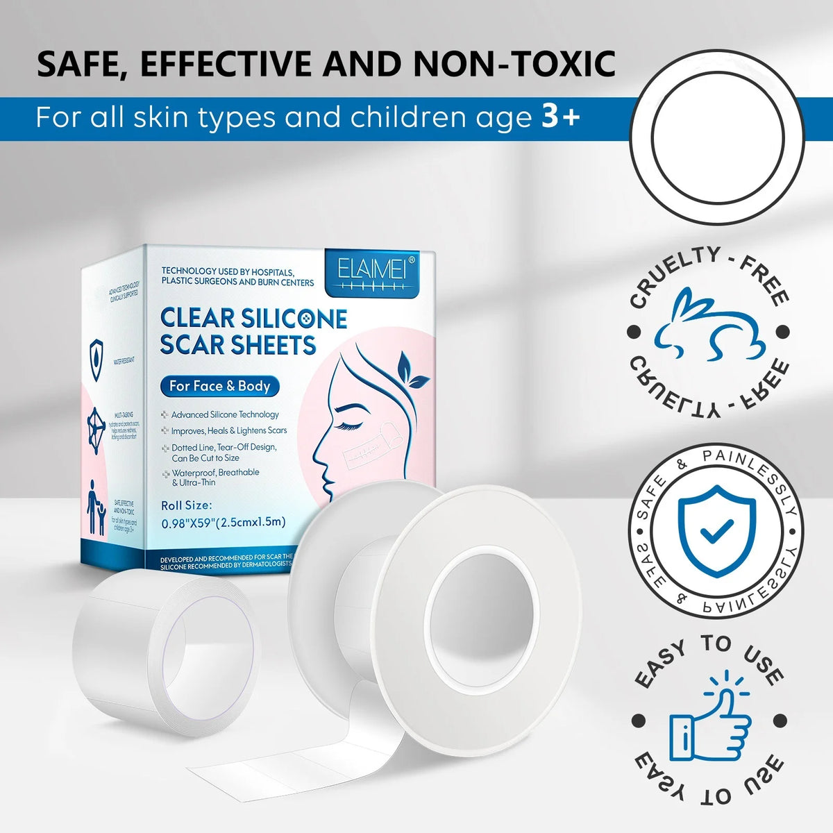 1 Roll Invisible Silicone Scar Sheets , 2.5cm X 150cm Self-Adhesive Scar Cover Tape Reusable and Effective Skin Care Strips