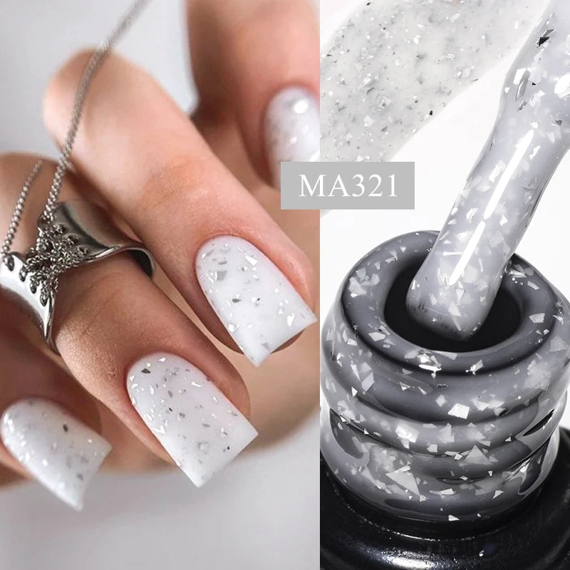 MEET ACROSS 7ml Pink Glitter Rubber Base Nail Gel Polish Sparkling Gold Foil DIY Nail Art Painting Gel Long Lasting Varnish