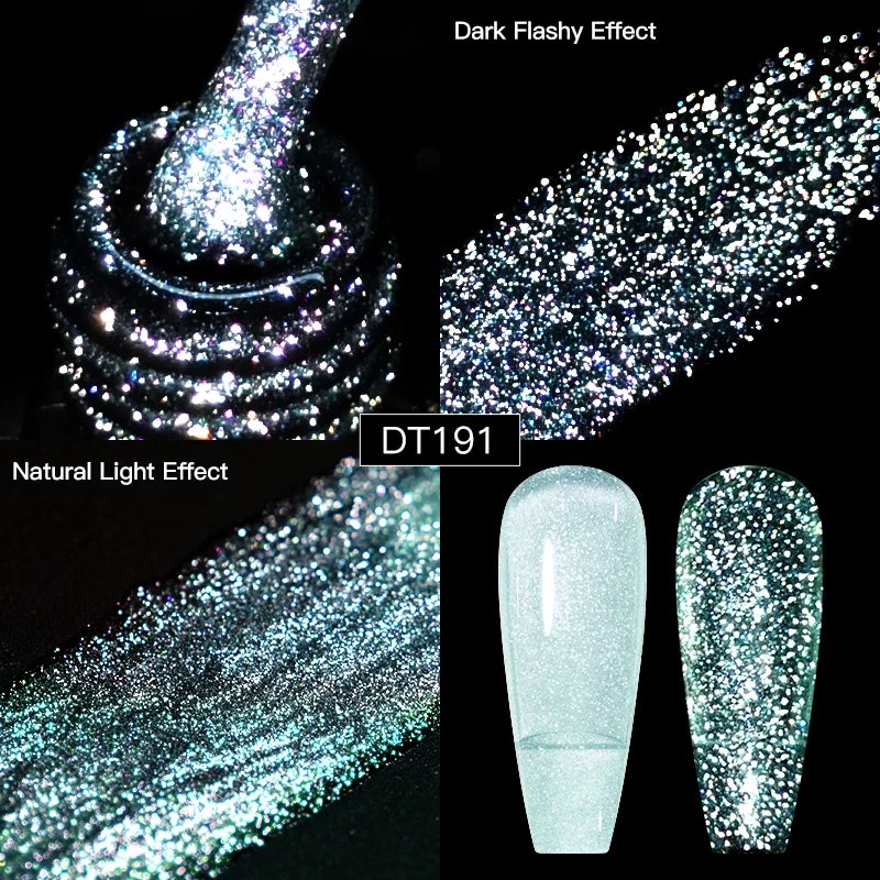 MEET ACROSS 7ml Reflective Glitter Gel Nail Polish Pink Green Purple Sparkling Soak Off UV Gel Polish for Manicure DIY Nail Art