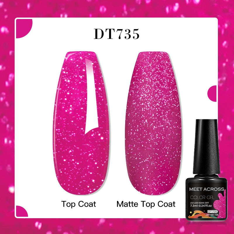 MEET ACROSS 7ml Red Blue Green Metallic Gel Nail Polish Super Bright Mirror Effect Semi Permanent LED UV Gel Nail Art Varnish