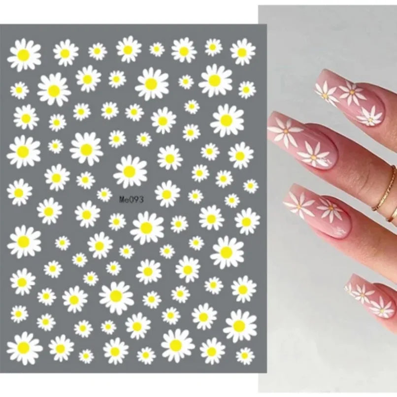 3D Flower Petal Nail Stickers Purple Pink Tulip Leaf Clover Summer Avocado Fruit Geometric Line Floral Manicure Decoration