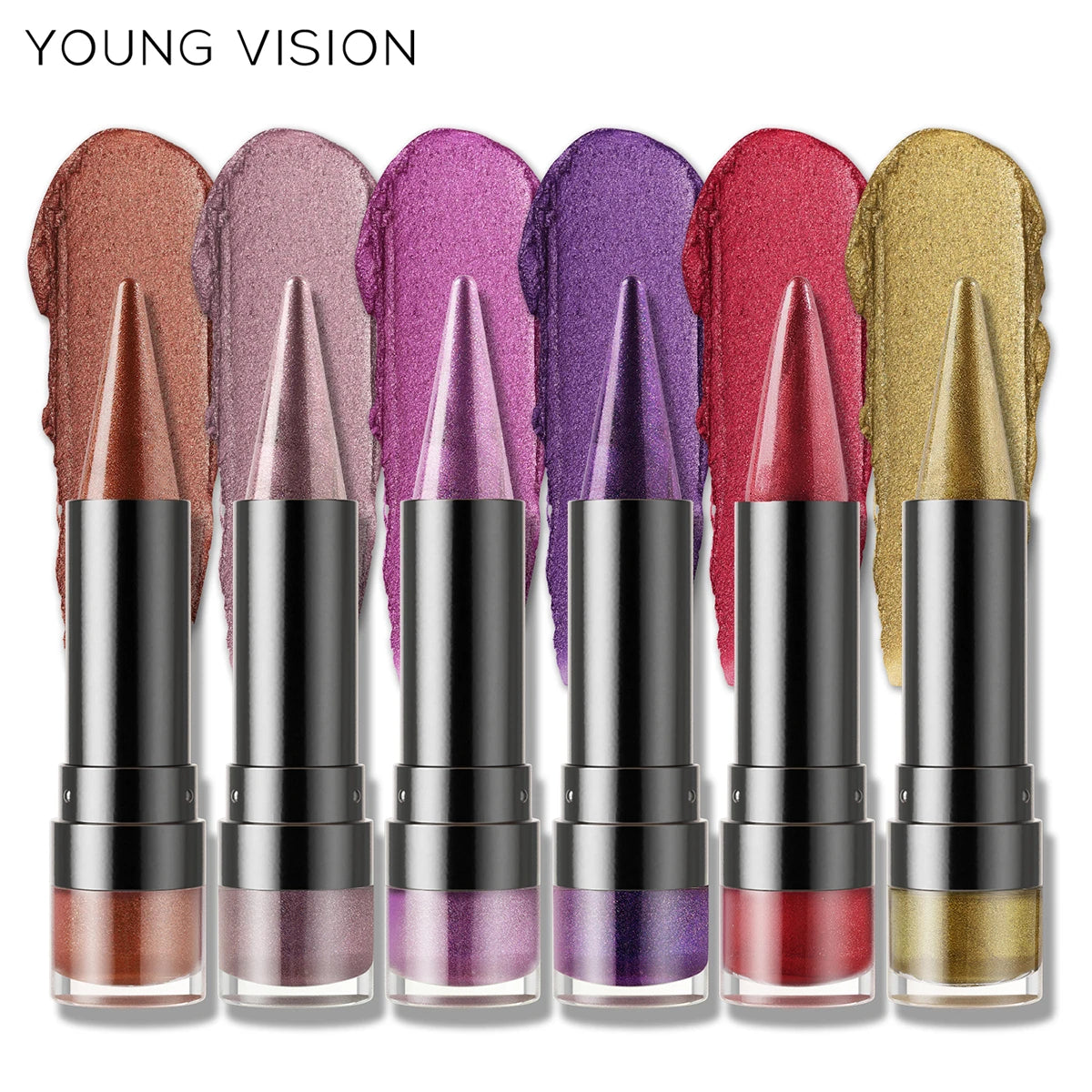 YOUNG VISION Dual-Finish Lipstick Pointed Tip 6 Colors Matte Pearl Shimmer Waterproof Kiss-Proof Non-Transfer