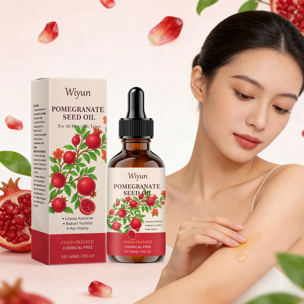 Pomegranate Seed Oil for Hair Skin Care Nourishing Scalp Increase Skin Elasticity Reduce Dryness Smoothing Cold-Pressed Body Oil