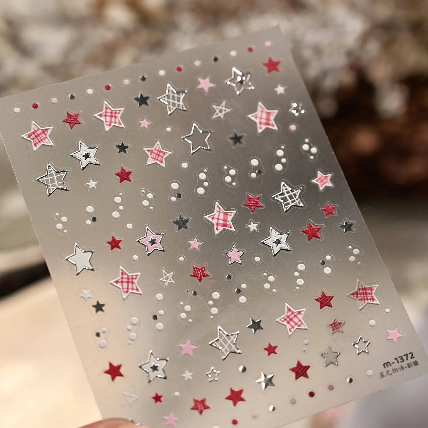 5D Black Silver Dream Thorn Clover Thorn Leaf Silver Spiral Pink Diamond Flower Silver Star Nail Art Stickers Embossed Decals