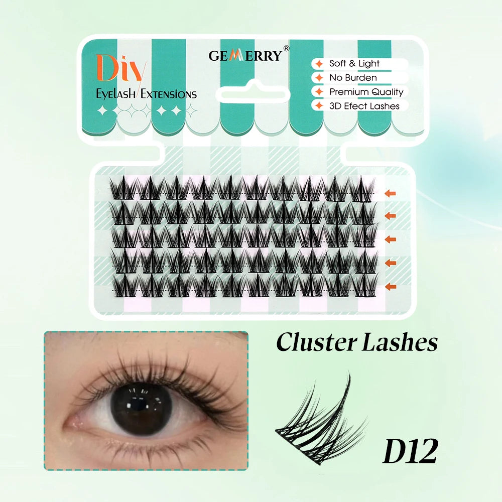 Gemerry 280 Cluster DIY Eyelashes 10D/20D 30D/40D Premade Volume Fan Lash Extension Individual Faux Mink Heat Bonded Lashes Soft