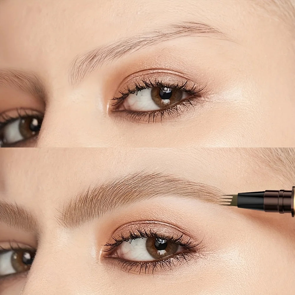 Liquid four-pronged eyebrow pencil, extremely fine, long-lasting, waterproof, sweatproof, high color intensity, perfect gift
