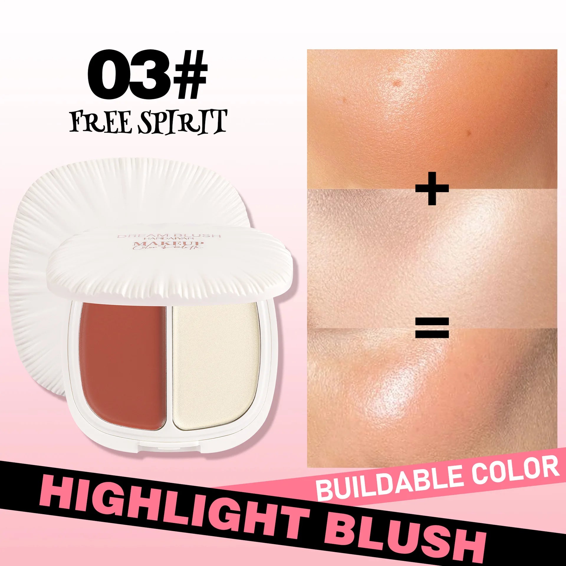 2 In 1 Dream Blush Highlighter Palette Natural Glow Face Contour Long Lasting Luminous Finish Healthy Radiance Duo