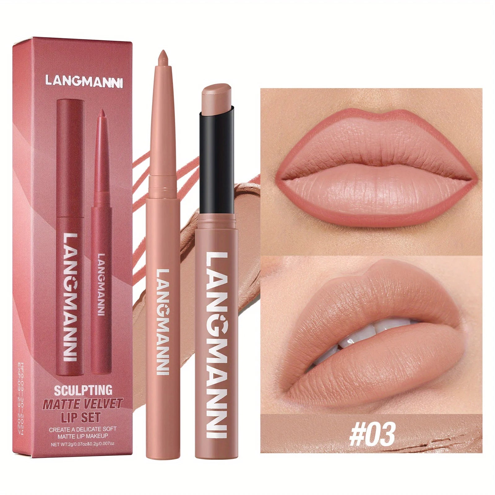 Oblique Rotating Matte Lipstick Lasting & Matte Lip Liner 2 Combination Set