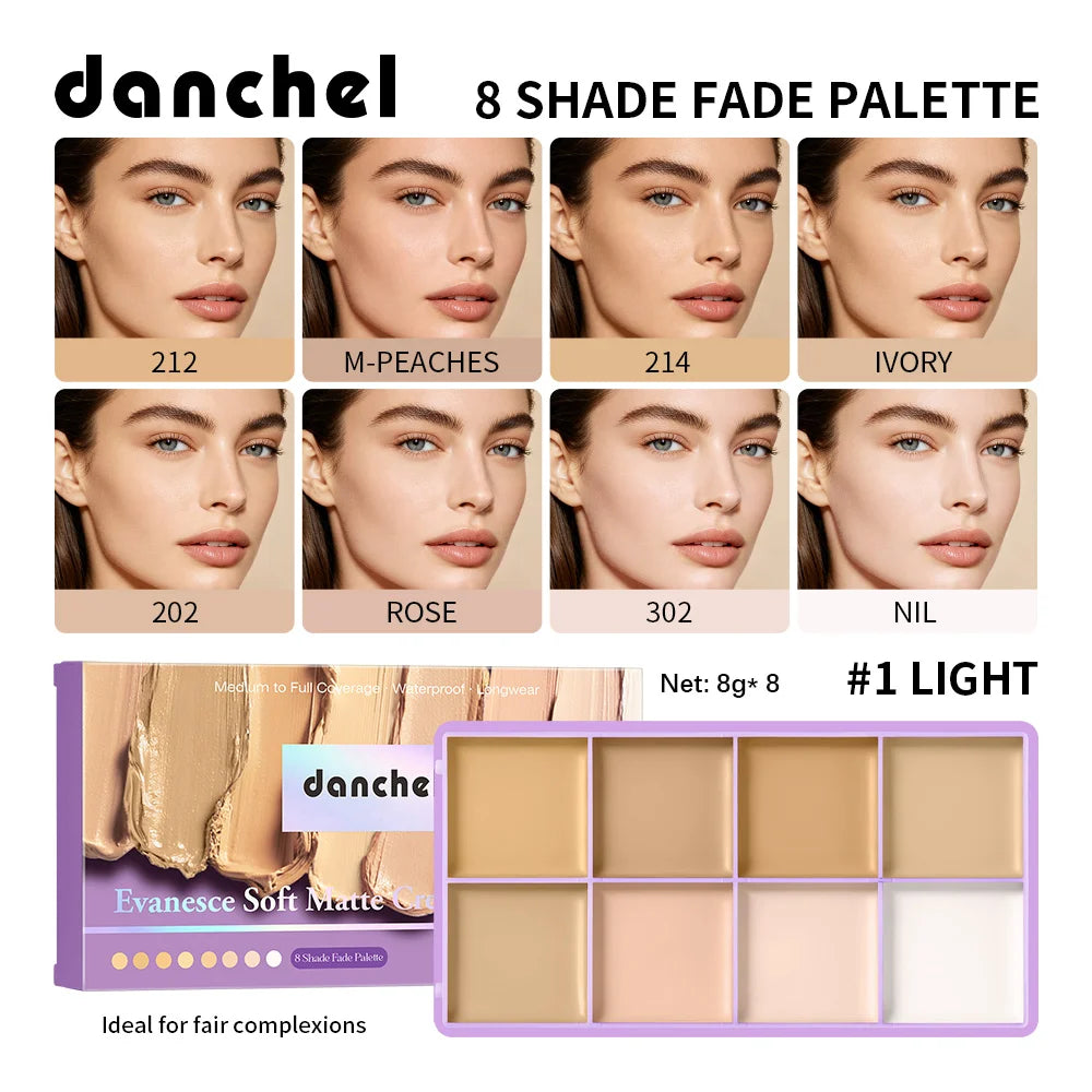8 Shade Fade Palette Soft Matte Texture Cover Dark Circles, Redness, Skin Blemishes Waterproof Sweatproof Long-wearing Concealer
