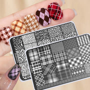 Elegant Grid Nail Stamping Plates 10*15cm Plus Size Plaid Line Stripe Butterfly Flower Design Nail Art Plates DIY Printing Tools