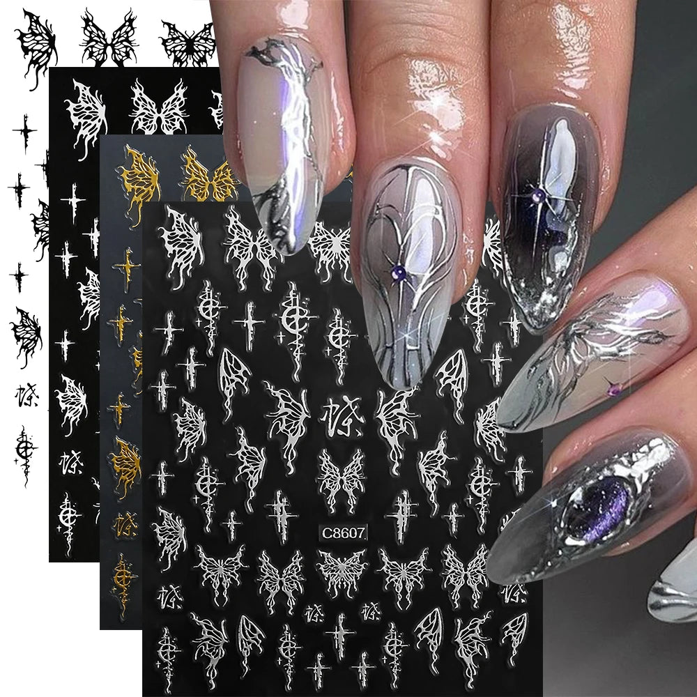4pcs/set 3D Cute Cartoon Black Cat Nail Stickers Funny Cat Paw/Bowtie Self-Adhesive Nail Art Decals Manicure Accessories DIY 8*1