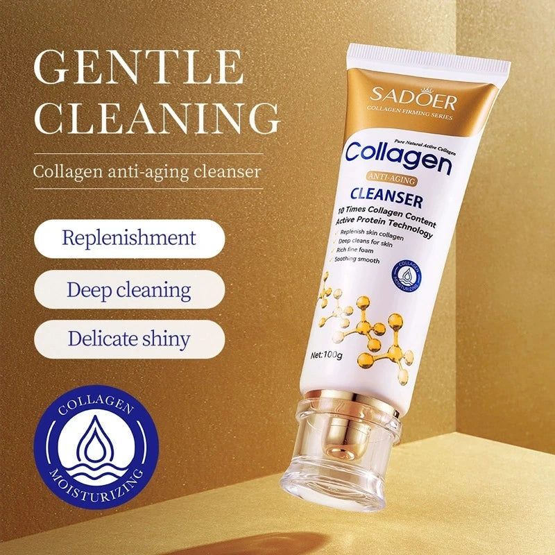 SADOER Collagen Facial Cleanser Moisturizing Anti-aging Anti Wrinkles Face Cleansing Face Wash Foam Cleanser Skin Care Products