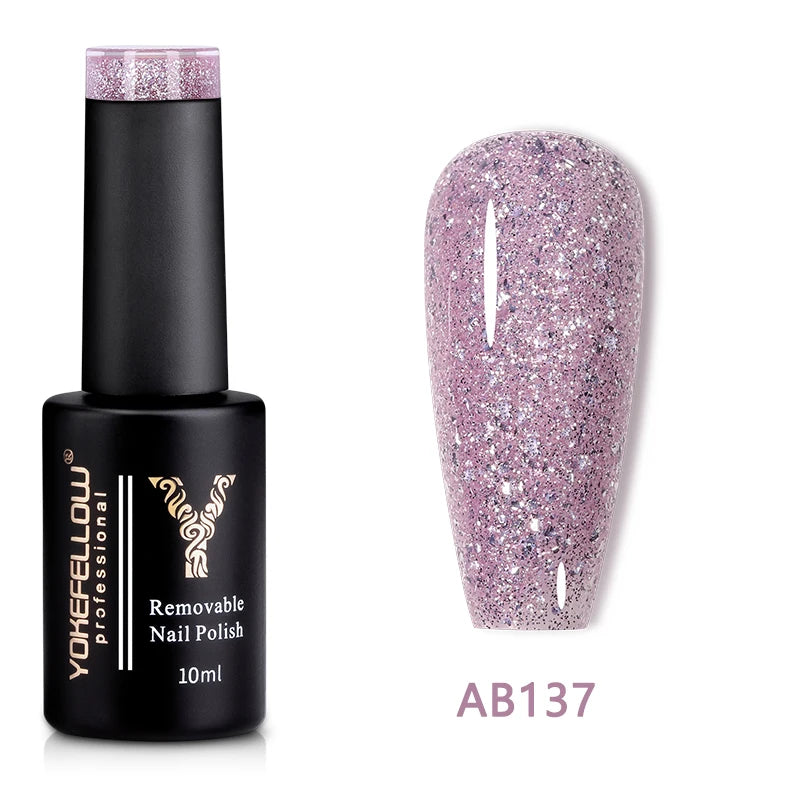 2024 New YOKEFELLOW 10ML Reflective Glitter Gel Nail Polish Soak Off UV Gel Varnish Colorful Nail Gel Polish For Manicure