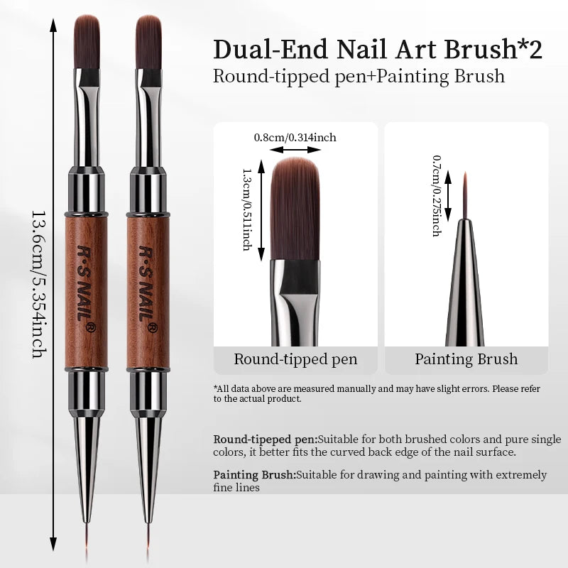 RSNAIL 1/2pcs Dual-ended Nail Design Brushes Phototherapy UV Builder Gel Nail Brush Silicone Carving Pen for DIY Manicure Tool