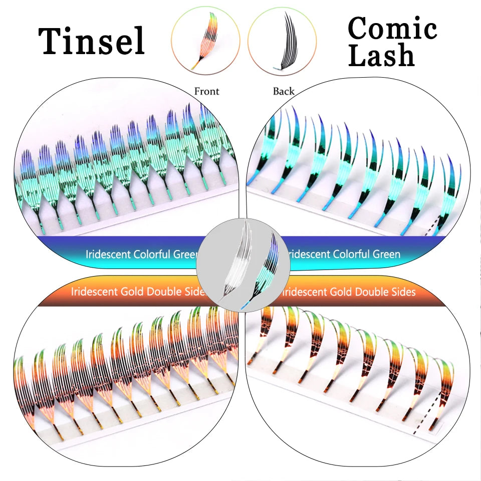 New Fashion Shiny Comic Spire Eyelash Extension Holographic Manga False Eyelashes Tinsel Anime Lashes For Christmas Party Makeup