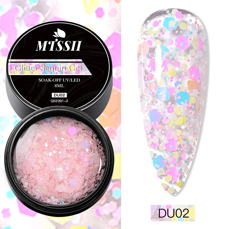 8ML Glitter Gel Nail Polish Shining Mineral Sequins Soak Off UV LED Nail Gel Semi Permanent Nail Art Supplies for Manicure