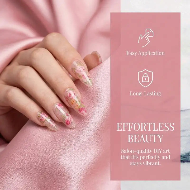 100cm Flower Nail Art Foil Transfer Stickers Rose Floral Design for DIY Professional Salon Long Strip Nail Accessory